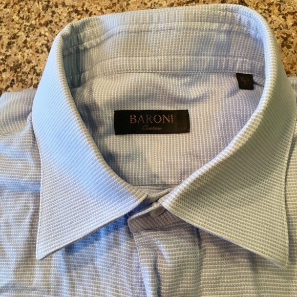 Baroni Couture Size 16.5 Mens Blue Stripe Textured Button Up Shirt Long Sleeve - Picture 7 of 9